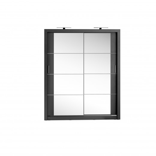 Dulap din pal, cu 2 usi glisante si oglinda Arti 03 Negru Mat, l180xA60xH215 cm