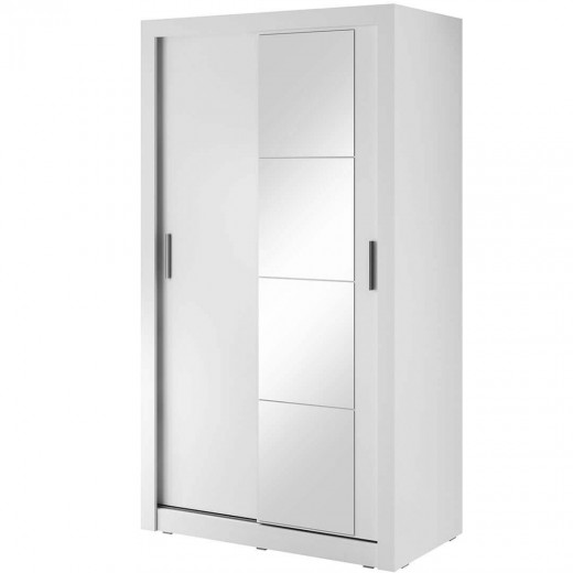 Dulap din pal, cu 2 usi glisante si oglinda Arti 06 Alb Mat, l120xA60xH215 cm
