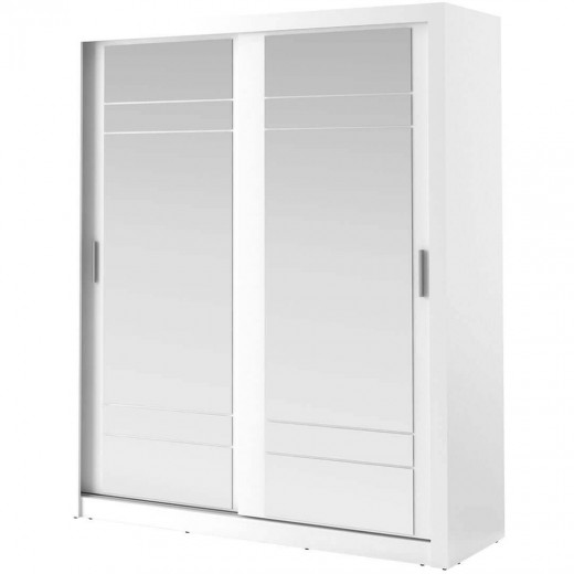 Dulap din pal, cu 2 usi glisante si oglinda Arti 08 Alb Mat, l203xA60xH215 cm