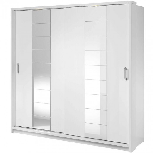 Dulap din pal, cu 2 usi glisante si oglinda Arti 14 Alb Mat, l220xA63xH215 cm
