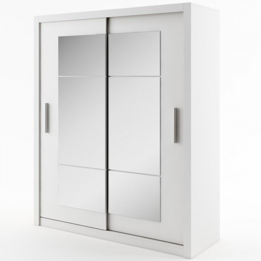 Dulap din pal cu 2 usi glisante si oglinda Idea 02 Square Alb Mat, l180xA60xH215 cm