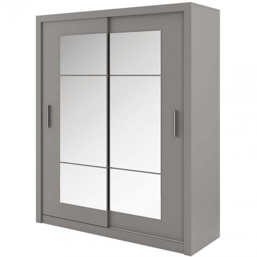 Dulap din pal cu 2 usi glisante si oglinda Idea 02 Square Gri Mat, l180xA60xH215 cm
