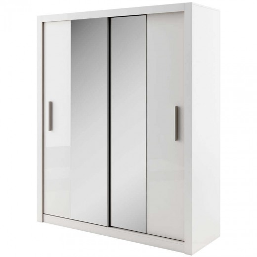 Dulap din pal cu 2 usi glisante si oglinda Idea 03 Alb Mat, l180xA60xH215 cm
