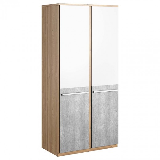 Dulap din pal cu 2 usi, pentru copii si tineret, Plano 02 Stejar / Gri / Alb, l90xA51xH191 cm