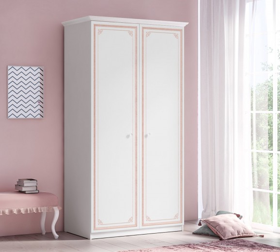 Dulap din pal cu 2 usi, pentru tineret Selena Pink Alb / Roz, l109xA61xH206 cm