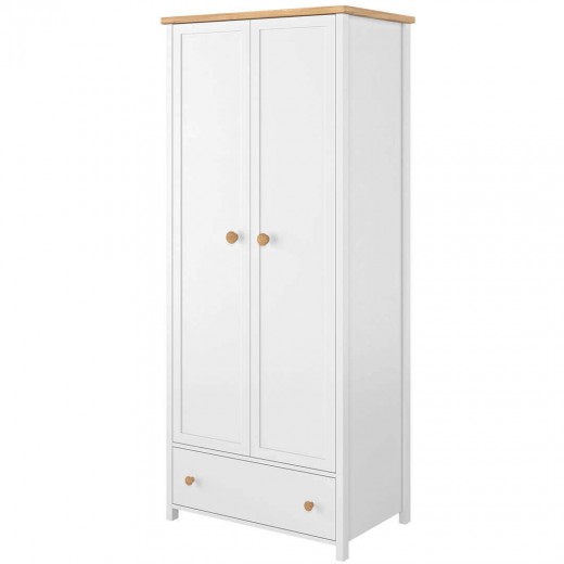 Dulap din pal, cu 2 usi si 1 sertar pentru copii si tineret, Story 01 Simple Alb / Stejar, l85xA52xH186 cm