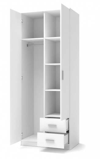 Dulap din pal cu 2 usi si 2 sertare Liamis S-2 Alb, l80xA52xH205 cm