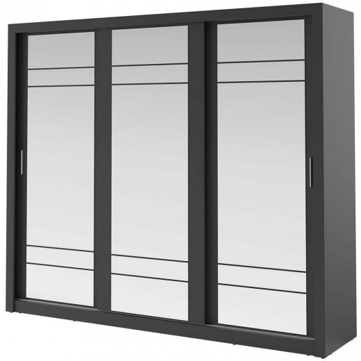 Dulap din pal cu 3 usi glisante si oglinda Arti 02 Triple Negru Mat, l250xA60xH215 cm