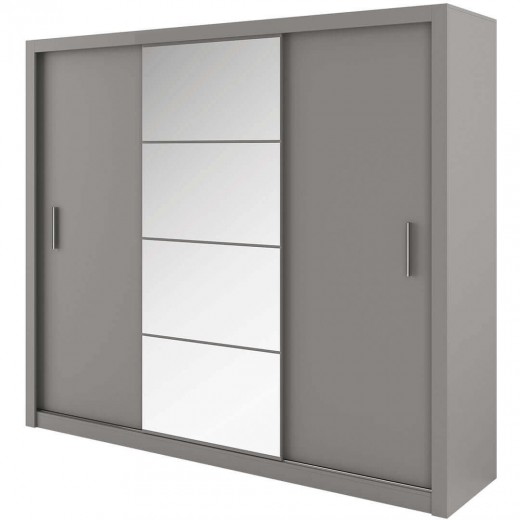 Dulap din pal cu 3 usi glisante si oglinda Idea 01 Gri Mat, l250xA60xH215 cm