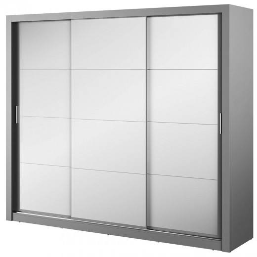 Dulap din pal cu 3 usi glisante si oglinda Idea 01 Triple Gri Mat, l250xA60xH215 cm