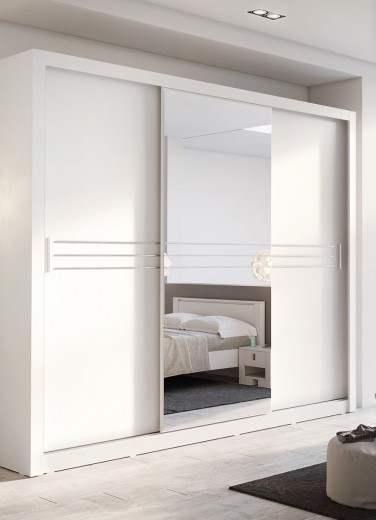 Dulap din pal cu 3 usi glisante si oglinda Idea 11 Alb Mat, l250xA60xH215 cm
