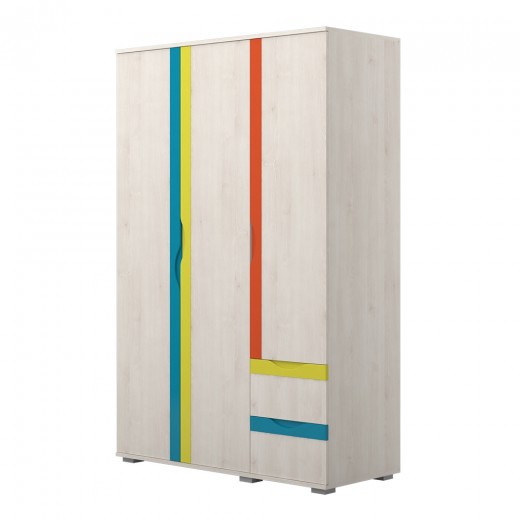 Dulap din pal cu 3 usi si 2 sertare, pentru copii, Joy Pin Polar / Multicolor, l128xA56xH200 cm
