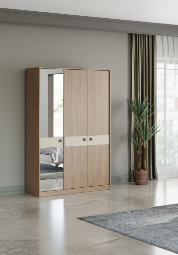Dulap din pal cu 3 usi si oglinda, Mayer Dafne Natural, l134,7xA61,5xH219,4 cm