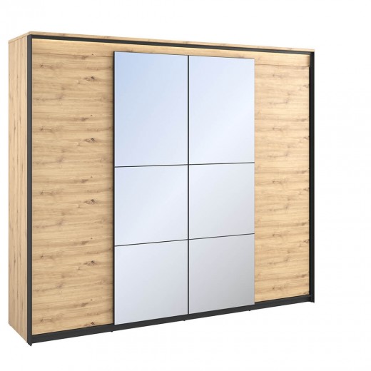 Dulap din pal, cu 4 usi si oglinda Quant 05 Stejar Artisan / Negru, l250xA63xH221 cm