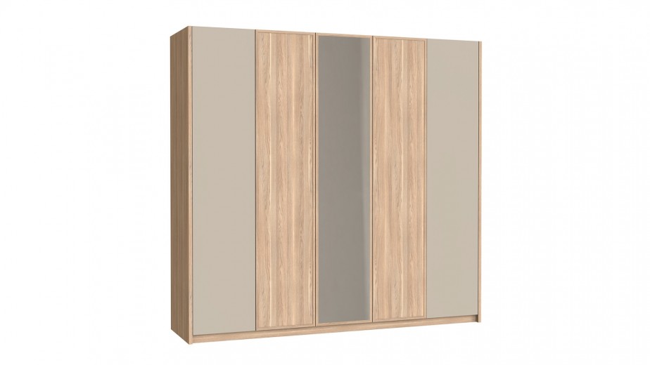 Dulap din pal cu 5 usi si oglinda, Frame Natural, l228,3xA59,7xH217,9 cm