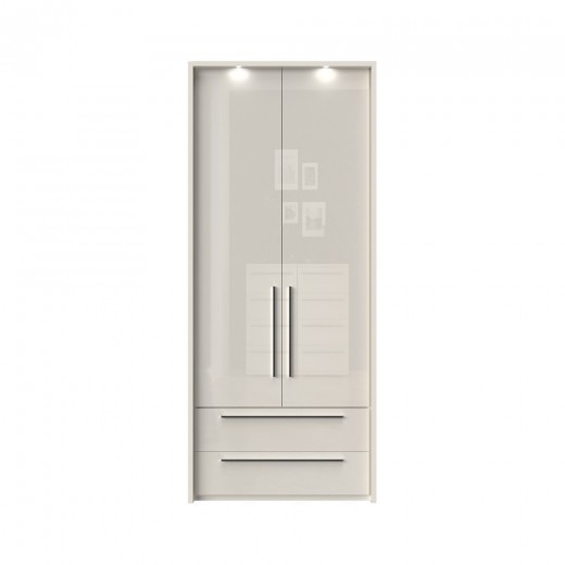 Dulap din pal si MDF, cu 2 usi, 2 sertare si LED inclus, Piano Stripes P22B/PN Bej, l97xA60xH226 cm