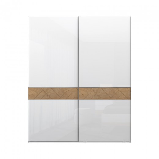Dulap din pal si MDF, cu 2 usi glisante, Avis PK181/AV Small Alb / Nuc Pacific, l182xA61xH224 cm