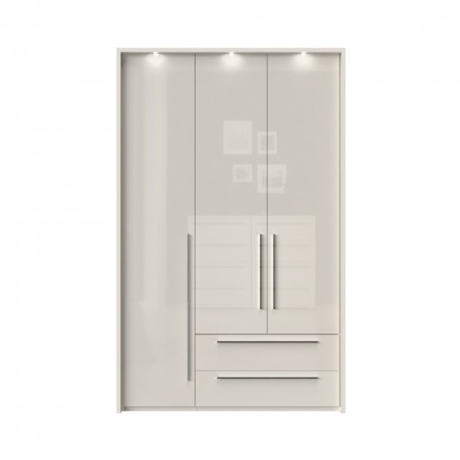 Dulap din pal si MDF, cu 3 usi, 2 sertare si LED inclus, Piano Stripes P32B/PN Bej, l142xA60xH226 cm