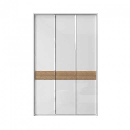 Dulap din pal si MDF, cu 3 usi, Avis Stripes P3A/AV Alb / Nuc Pacific, l142xA60xH227 cm