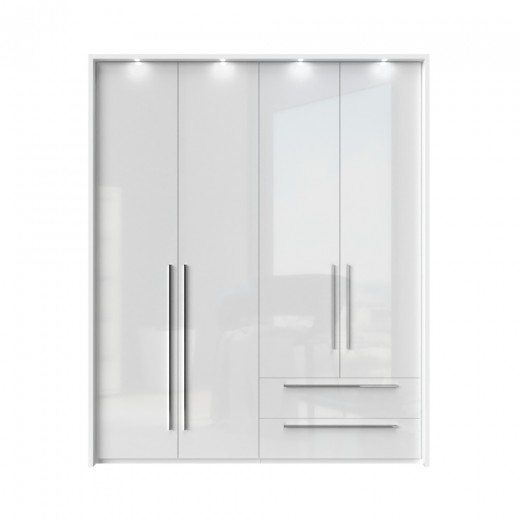 Dulap din pal si MDF, cu 4 usi, 2 sertare si LED inclus, Piano Stripes P42B-2/PN Alb, l187xA60xH226 cm
