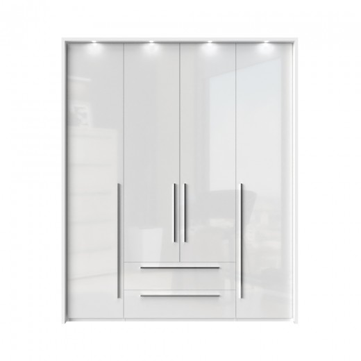 Dulap din pal si MDF, cu 4 usi, 2 sertare si LED inclus, Piano Stripes P42B/PN Alb, l187xA60xH226 cm