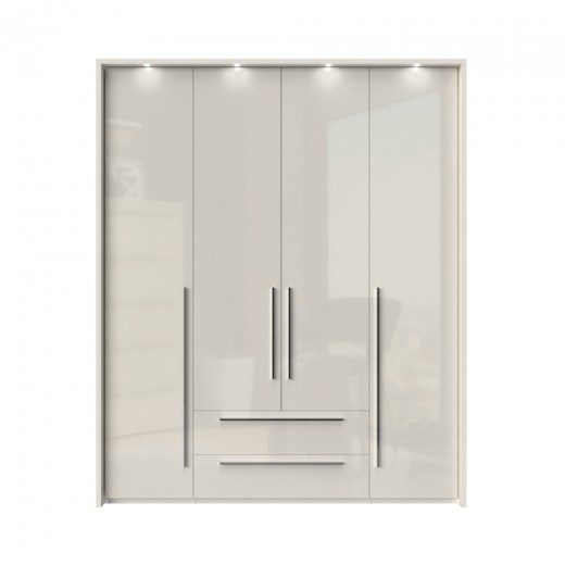 Dulap din pal si MDF, cu 4 usi, 2 sertare si LED inclus, Piano Stripes P42B/PN Bej, l187xA60xH226 cm