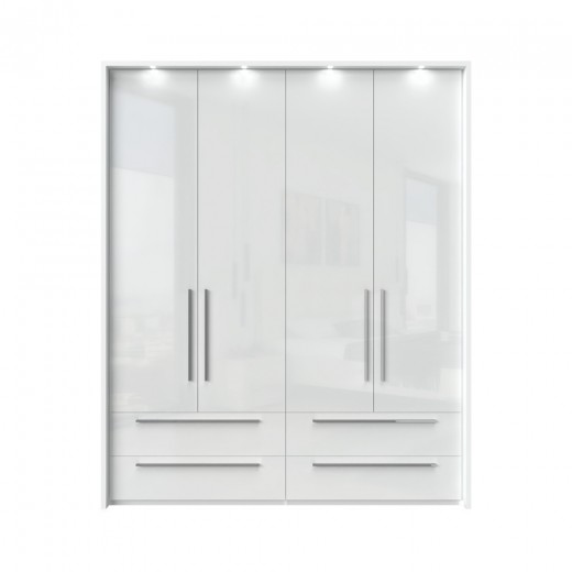 Dulap din pal si MDF, cu 4 usi, 4 sertare si LED inclus, Piano Stripes P44B/PN Alb, l187xA60xH226 cm