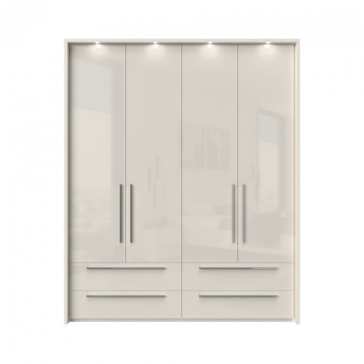 Dulap din pal si MDF, cu 4 usi, 4 sertare si LED inclus, Piano Stripes P44B/PN Bej, l187xA60xH226 cm