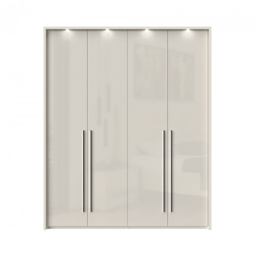 Dulap din pal si MDF, cu 4 usi si LED inclus, Piano Stripes P4B/PN Bej, l187xA60xH226 cm