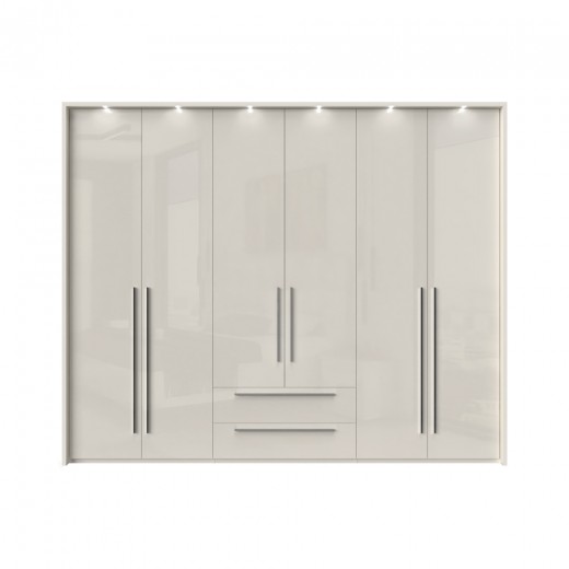 Dulap din pal si MDF, cu 6 usi, 2 sertare si LED inclus, Piano Stripes P62B/PN Bej, l277xA60xH226 cm