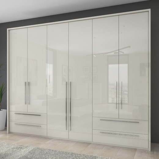 Dulap din pal si MDF, cu 6 usi si 4 sertare, Piano Stripes P64A-2/PN Bej, l277xA60xH226 cm