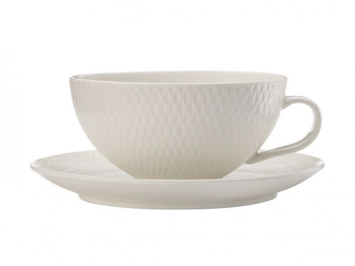 Set 4 cesti Ceai cu farfurioara, Portelan, Diamonds, 250 ml