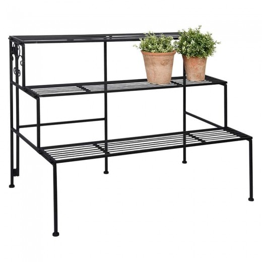 Etajera pentru ghivece gradina / terasa, din metal, Etager Large Negru, L78,9xl51,5xH65,3 cm