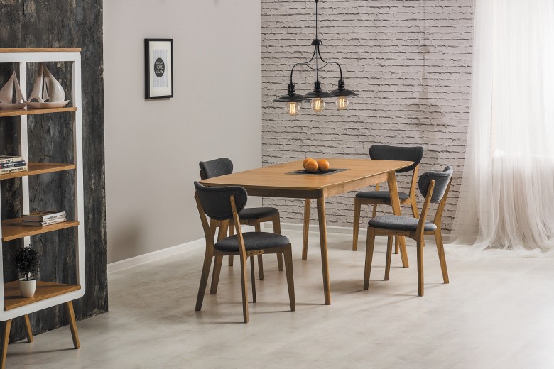 Set masa extensibila din MDF si lemn Felicitas Oak + 4 scaune Anders Grey, L150-190xl90xH75 cm
