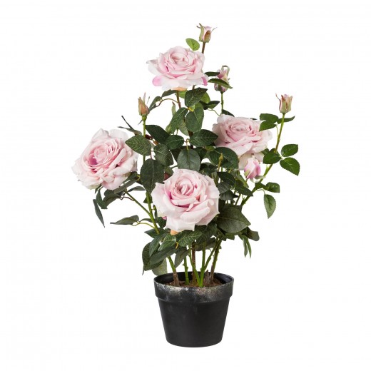 Floare artificiala in ghiveci, Rosebush Roz deschis, H68 cm
