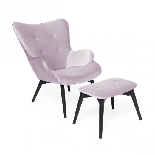 Fotoliu fix cu taburet Cora Velvet Light Lavender/Black