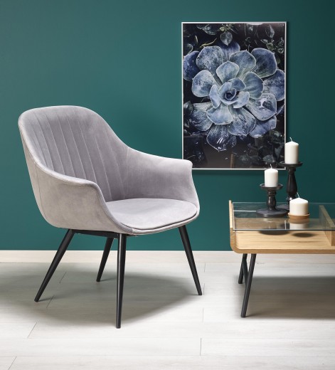 Fotoliu fix tapitat cu stofa si picioare metalice Elegy Gri / Negru, l72xA60xH79 cm