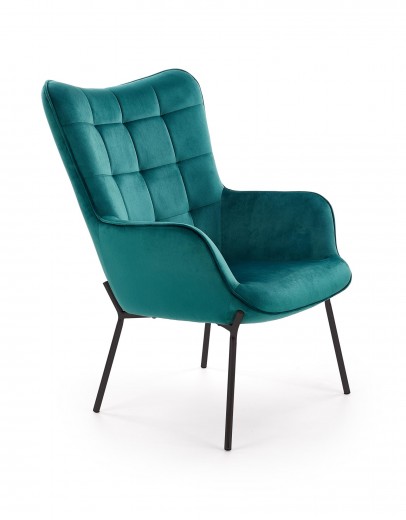 Fotoliu fix tapitat cu stofa, cu picioare metalice Castiel Verde inchis / Negru, l71xA79xH97 cm
