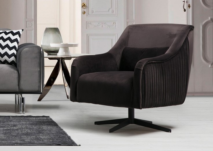 Fotoliu fix tapitat cu stofa, London Velvet Negru, l72xA83xH86 cm