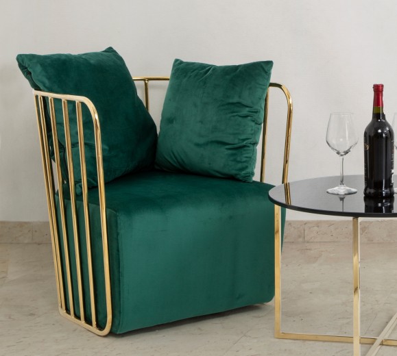 Fotoliu fix tapitat cu stofa Luxury Glam Verde / Auriu, l66xA67xH68 cm