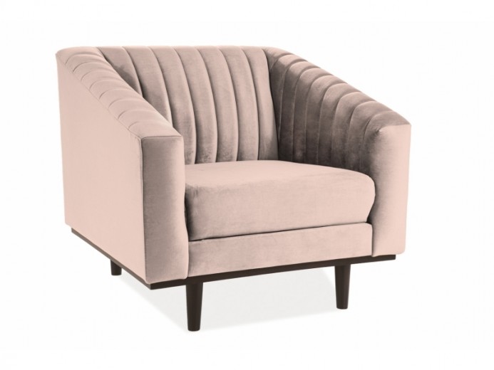 Fotoliu fix tapitat cu stofa si picioare din lemn Asparo 1 Velvet Bej / Wenge, l83xA85xH76 cm