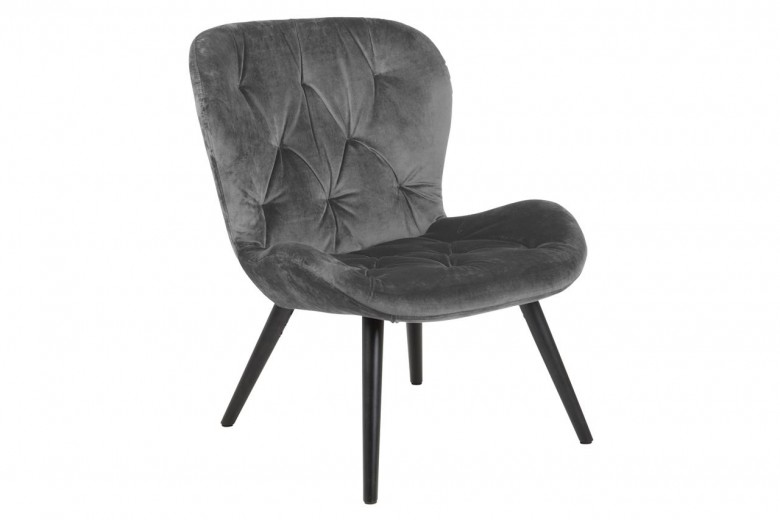 Fotoliu fix tapitat cu stofa si picioare din lemn Batilda-A1 Velvet Gri Inchis / Negru, l68XA79xH84 cm