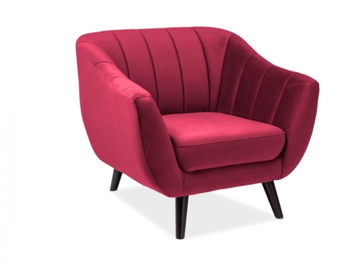 Fotoliu fix tapitat cu stofa si picioare din lemn Elliette 1 Velvet Bordeaux / Wenge, l91xA85xH83 cm