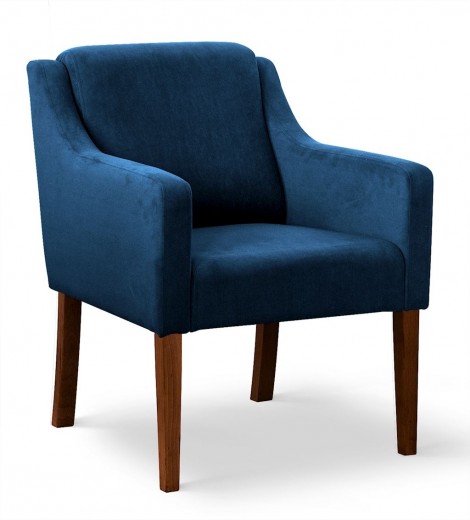 Fotoliu fix tapitat cu stofa si picioare din lemn, Milo Velvet Bleumarin / Nuc, l67xA70xH84 cm