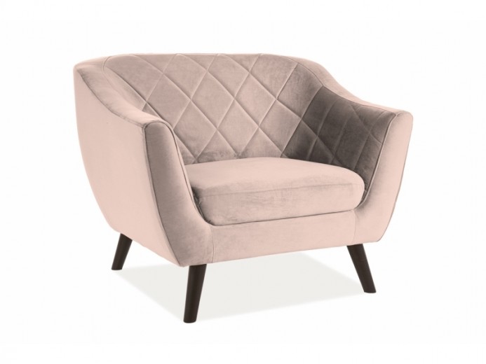 Fotoliu fix tapitat cu stofa si picioare din lemn Mondal 1 Velvet Bej / Wenge, l105xA85xH83 cm