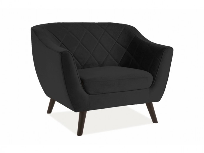Fotoliu fix tapitat cu stofa si picioare din lemn Mondal 1 Velvet Negru / Wenge, l105xA85xH83 cm