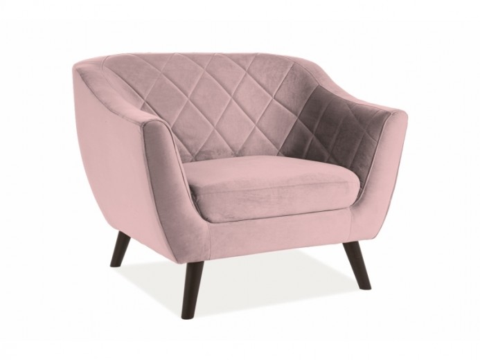 Fotoliu fix tapitat cu stofa si picioare din lemn Mondal 1 Velvet Roz / Wenge, l105xA85xH83 cm