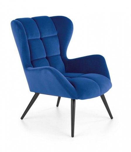 Fotoliu fix tapitat cu stofa si picioare din lemn, Tyren Velvet Bleumarin / Negru, l75xA86xH91 cm