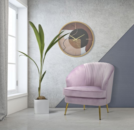 Fotoliu fix tapitat cu stofa si picioare din metal, Loxy Velvet Lila / Auriu, l68xA72xH80 cm