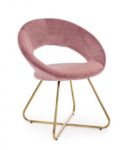 Fotoliu fix tapitat cu stofa si picioare metalice, Vanity Velvet Roz / Auriu, l58xA69xH81 cm